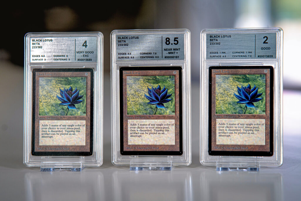 Million Euro Magic Collection: 3 Beta Black Lotus, the middle one worth at least €45,000