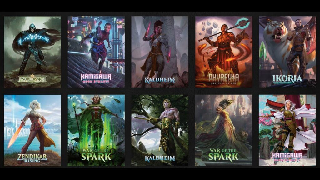 Images of the 10 Planeswalkers featured in ONE. The poster hinted that 5 of the walkers would be transformed by Phyrexia.