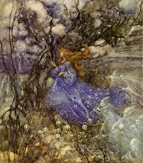 An image of an illustration by Arthur Rackham that looks like it could've been something that inspired Rebecca Guay.