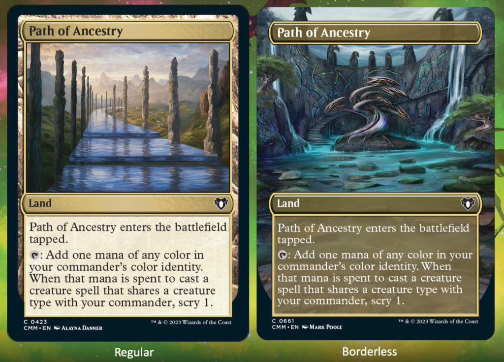 Images of two copies of Path of Ancestry side by side. One is the original with a straight path leading into the distance. The other is a bit more abstract and seems to be a grotto covered in carvings. That second one on the right is done by Mark Poole