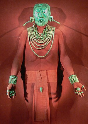 funerary aspect of Pakal the Great with jade mask and beaded adornments
