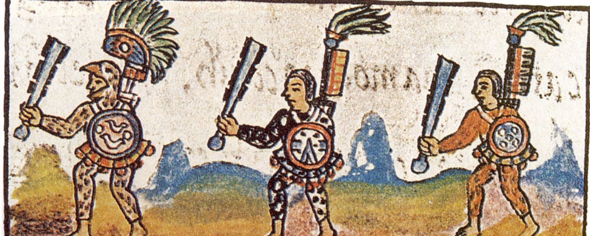 codex image depicting jaguar warriors with Macuahuitl