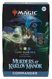 The box for Deep Clue Sea, one of four Commander decks from Murders at Karlov Manor.