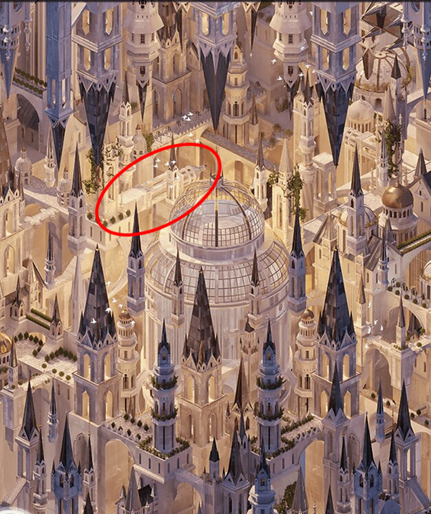 The plains art but this time a building that's jutting out at an impossible angle is highlighted hidden within the art.