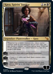 Kaya, Spirits' Justice, a new planeswalker card from Murders at Karlov Manor.