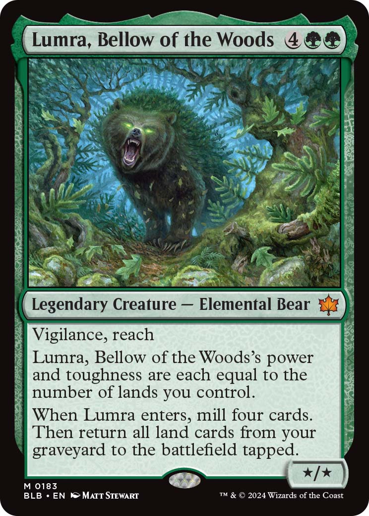 Lumra, Bellow of the Woods, a recent reveal from MagicCon Chicago. From Bloomburrow.