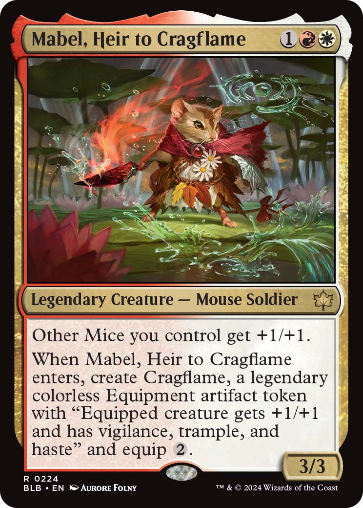 Mabel, Heir to Cragflame, a recent reveal from MagicCon Chicago. From Bloomburrow.