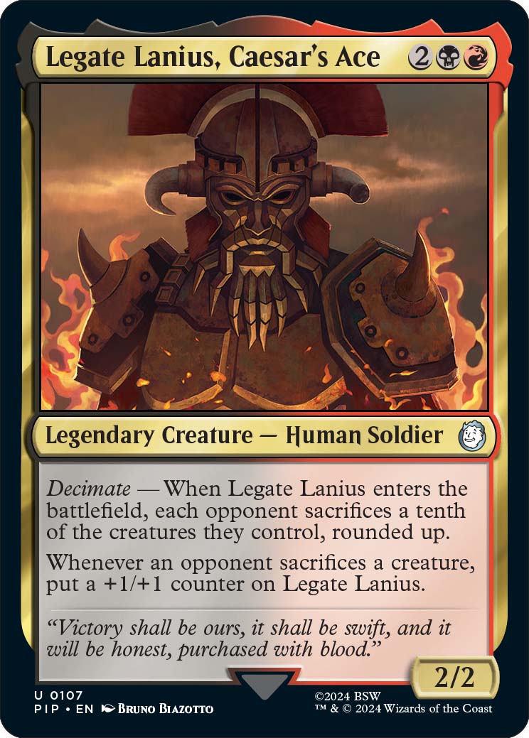 Legate Lanius, Caesar's Ace, a new card from the Fallout Commander Decks, out March 8th.