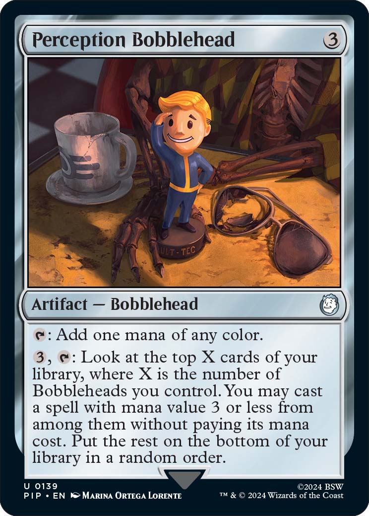 Perception Bobblehead, a new card from the Fallout Commander Decks, out March 8th.