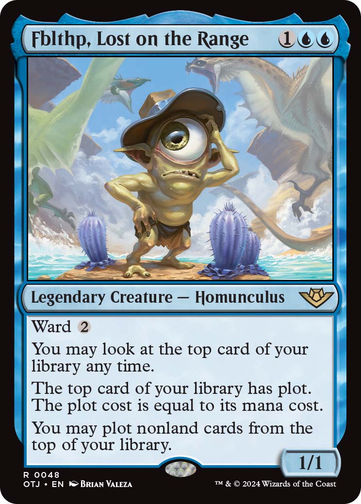 Fblthp, Lost on the Range, a new legendary creature card revealed in the Outlaws of Thunder Junction kickoff stream.
