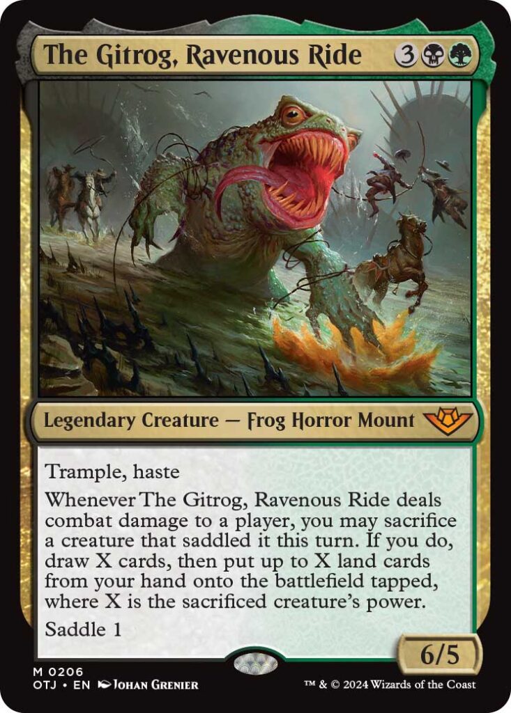 The Gitrog, Ravenous Ride, a new legendary creature card revealed in the Outlaws of Thunder Junction.