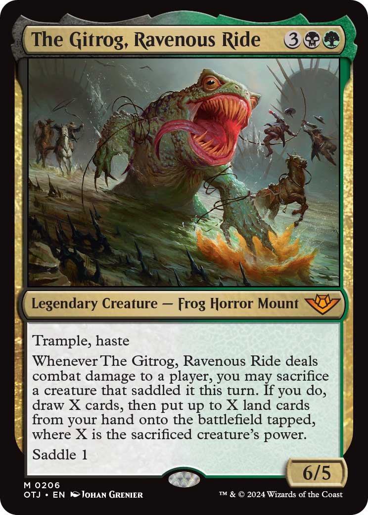 The Gitrog, Ravenous Ride, a new legendary creature card revealed in the Outlaws of Thunder Junction kickoff stream.