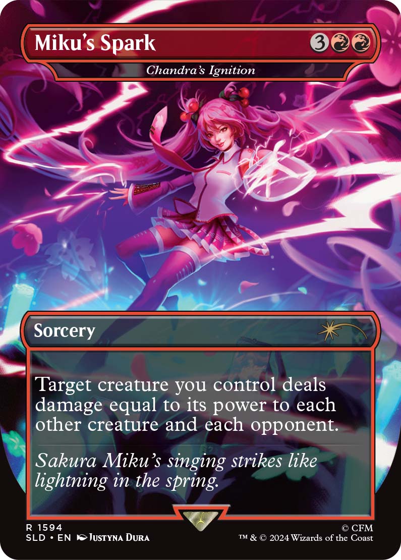 Miku's Spark, from the upcoming Sakura Superstar Secret Lair drop. A reskin of Chandra's Ignition.