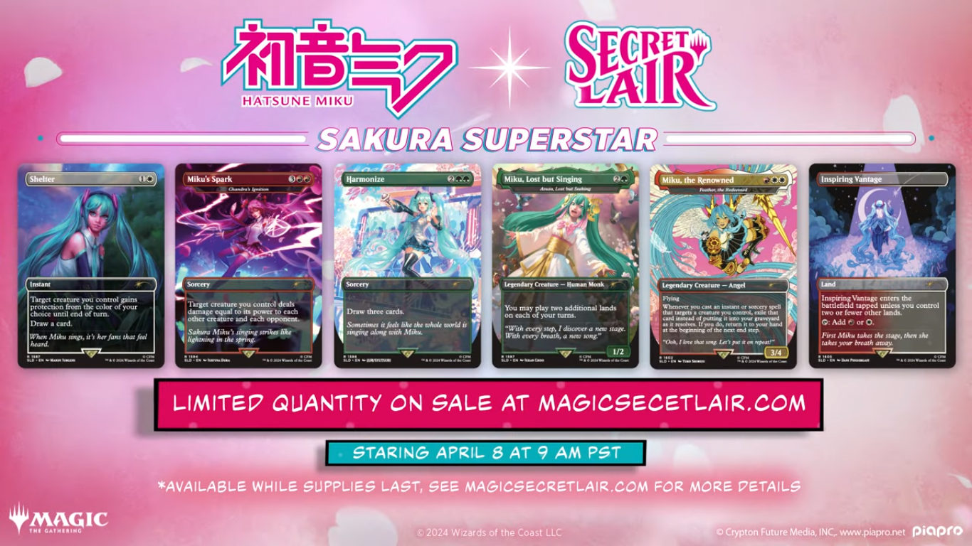 The upcoming Secret Lair x Hatsune Miku drop, Sakura Superstar. Image Credit: Wizards of the Coast