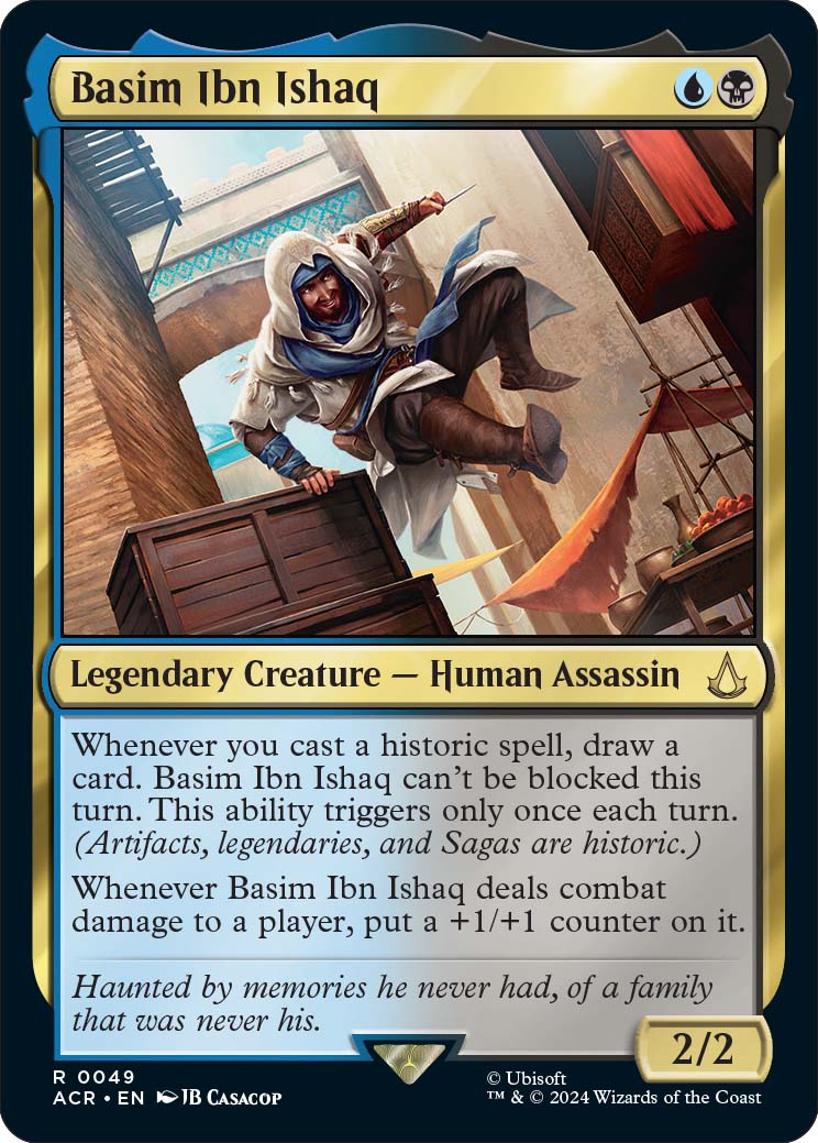 Basim Ibn Ishaq, our preview card for Universes Beyond: Assassin's Creed.