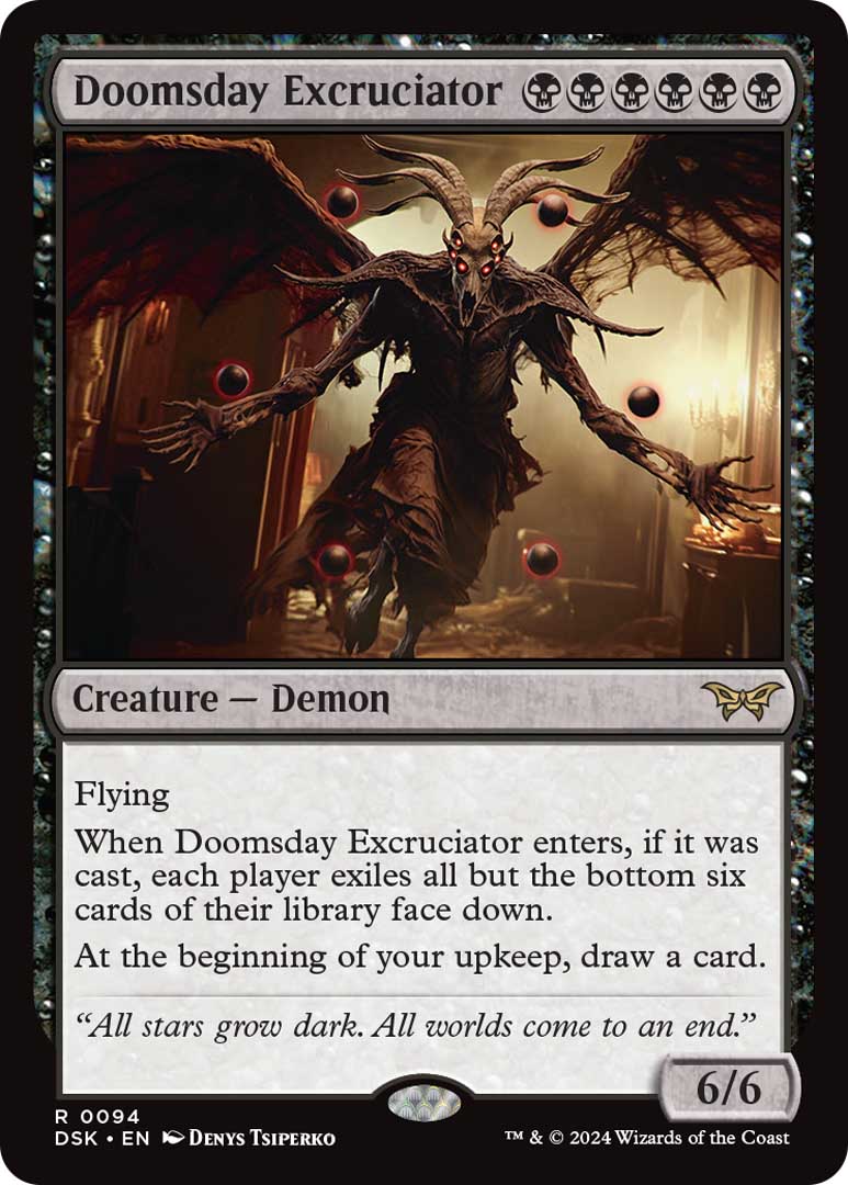 Doomsday Excruciator, a new card from Duskmourn: House of Horror.