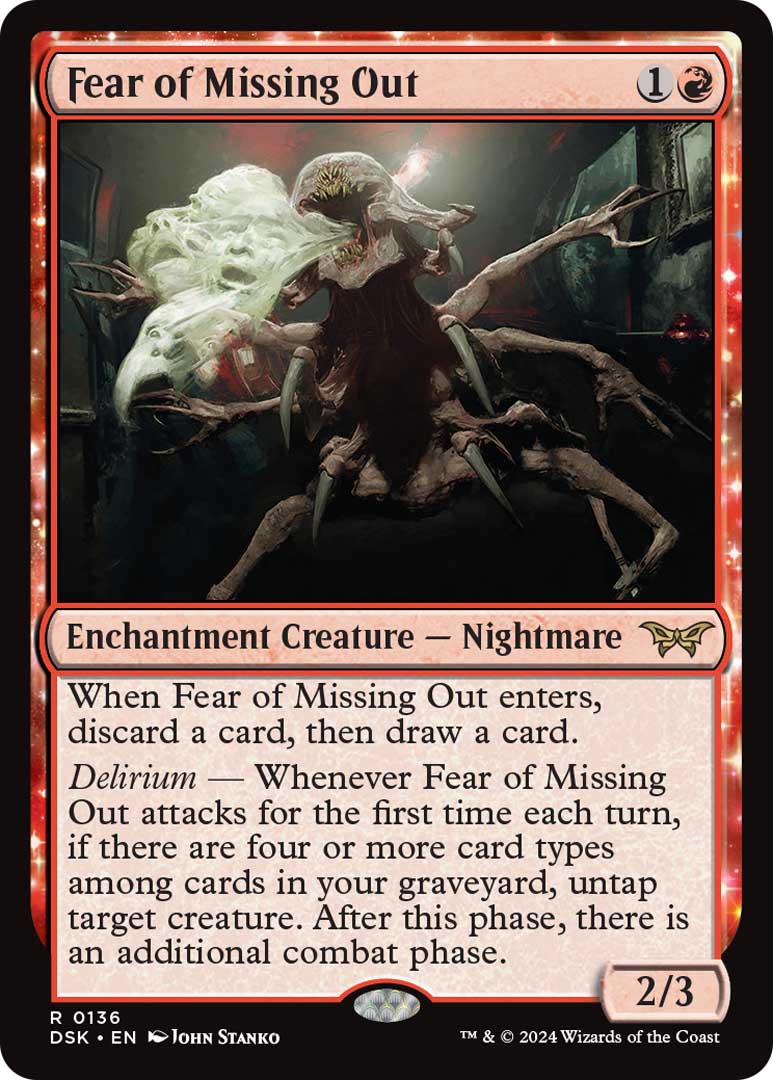 Fear of Missing Out, a new card from Duskmourn: House of Horror.