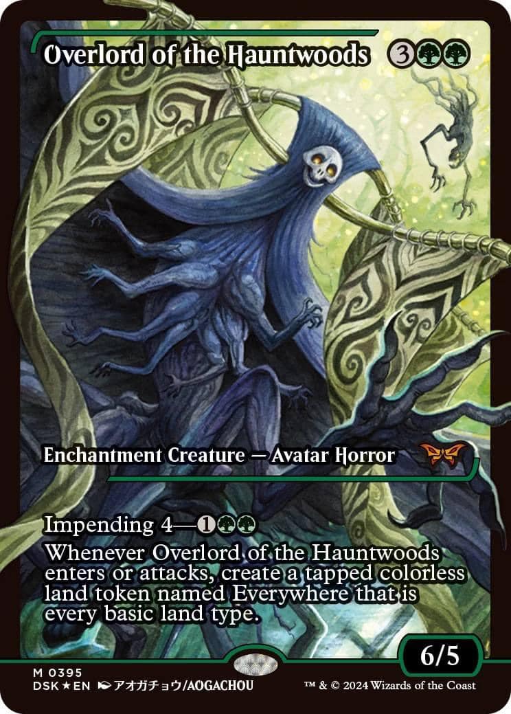 The showcase treatment for Overlord of the Hauntwoods, a new card from Duskmourn: House of Horror.