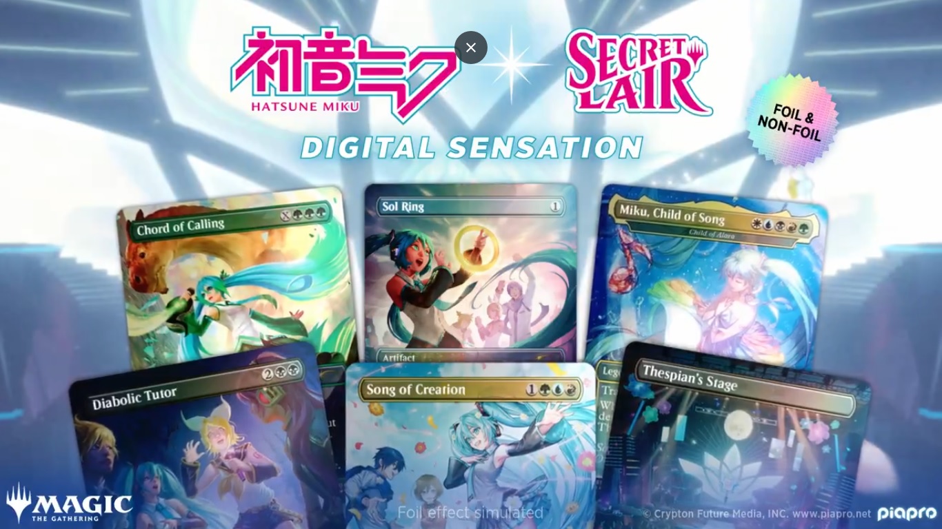 The ad for Secret Lair x Hatsune Miku: Digital Sensation, the second collaborative drop between Magic: The Gathering and Crypton Future Media, INC.