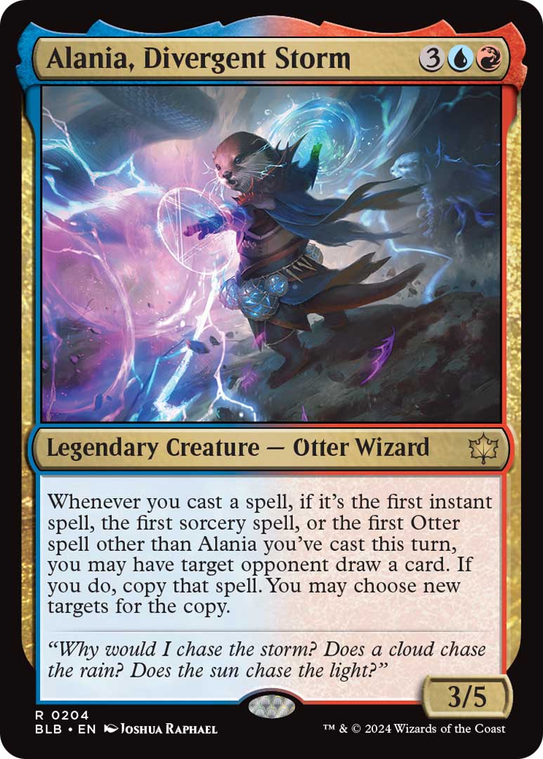 Alania, Divergent Storm, a new legendary creature card from MTGBLB.