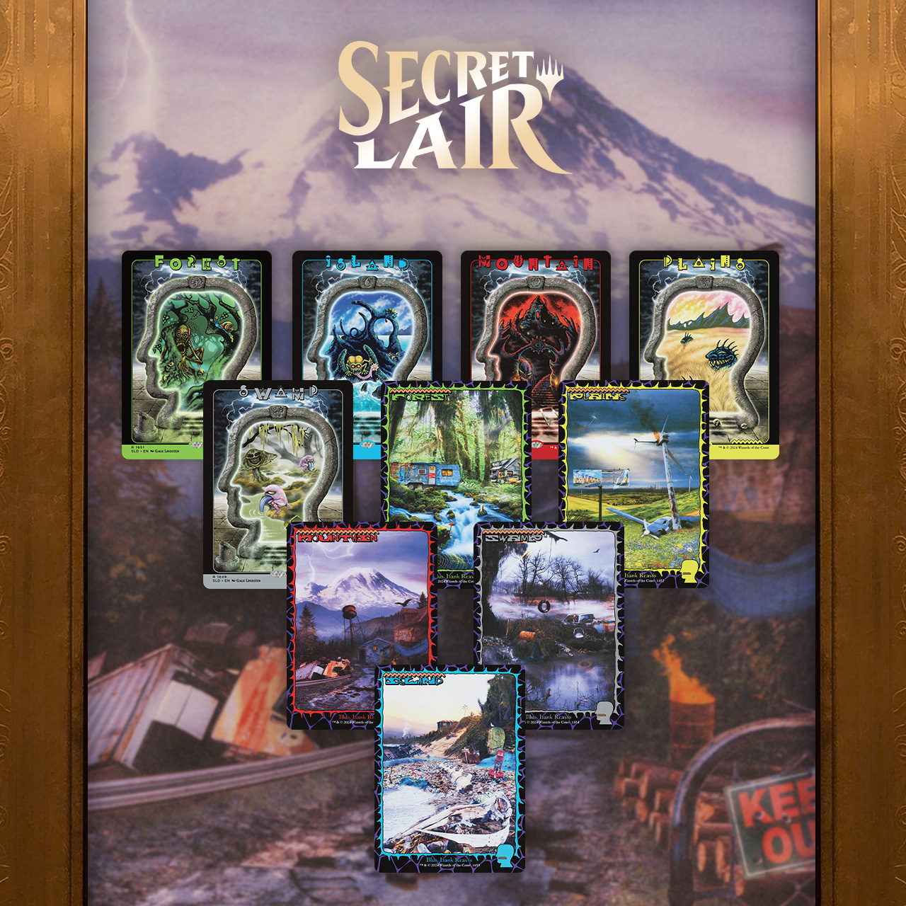 The contents of the Secret Lair x Brain Dead: Lands drop.