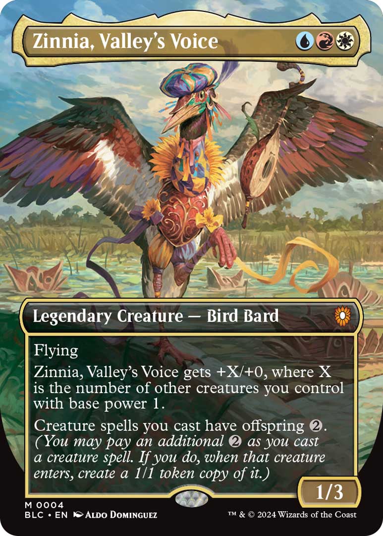 Zinnia, Valley's Voice, the face commander of the Family Matters Bloomburrow Commander precon.