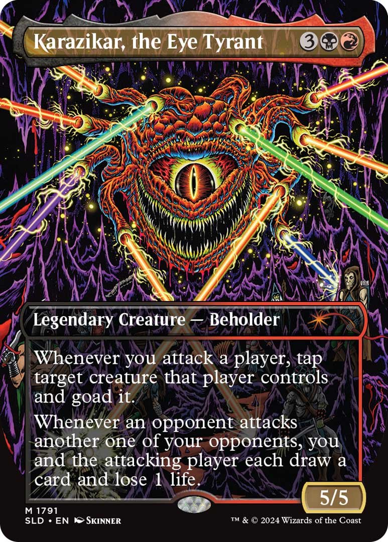 Karazikar, the Eye Tyrant, a card from Dungeons & Dragons: Death is in the Eyes of the Beholder II. The Secret Lair drop will be available on August 27th.