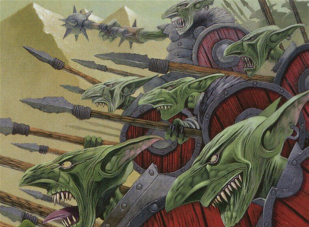 Fantasy illustration of a charging goblin army