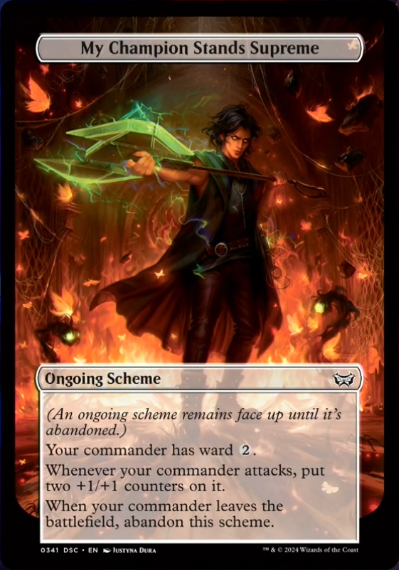 My Champion Stands Supreme, one of the Archenemy schemes included in the Duskmourn Commander preconstructed decks.