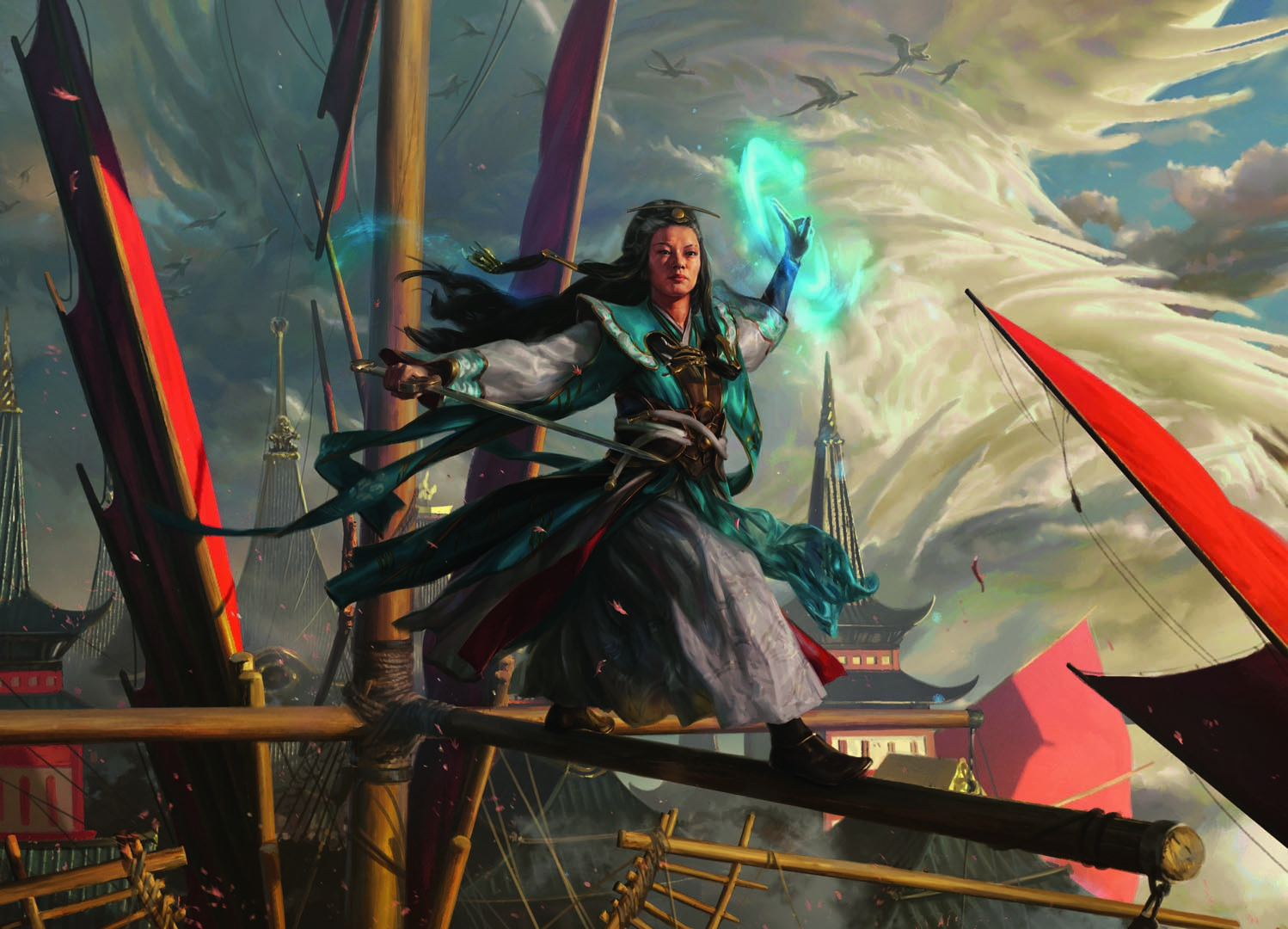 The full art of Narset, Jeskai Waymaster. Illustrated by Randy Vargas for Tarkir: Dragonstorm.