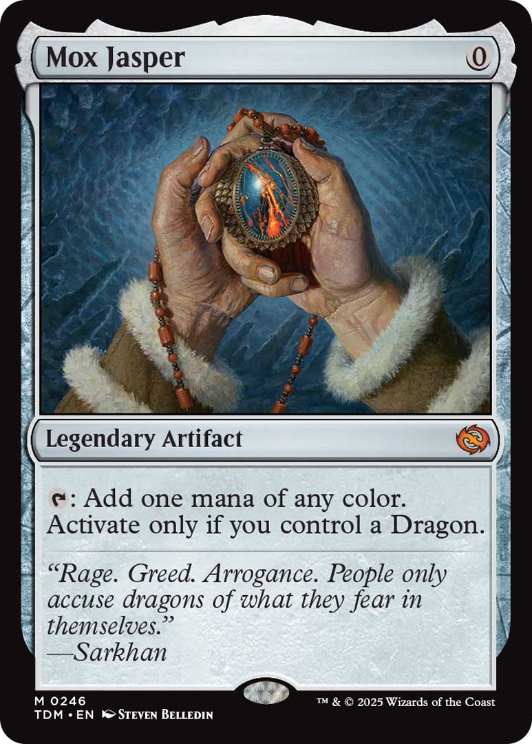 Mox Jasper, a new card from Tarkir: Dragonstorm. Previewed at MagicCon Chicago. Image credit: Wizards of the Coast