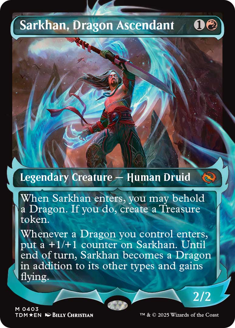 The showcase version of Sarkhan, Dragon Ascendant, a new card from Tarkir: Dragonstorm. Image credit: Wizards of the Coast