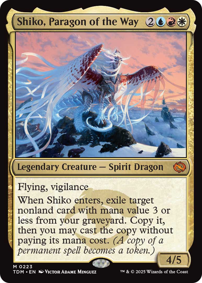 Shiko, Paragon of the Way, a new card from Tarkir: Dragonstorm. Previewed at MagicCon Chicago. Image credit: Wizards of the Coast