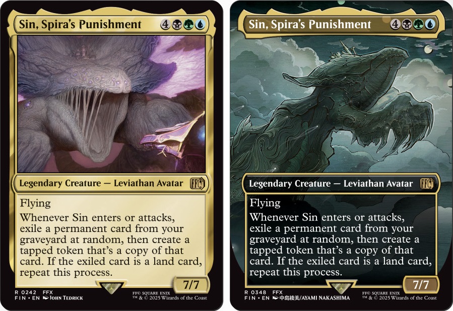 Sin, Spira's Punishment, and its Borderless treatment. Image credit: Wizards of the Coast