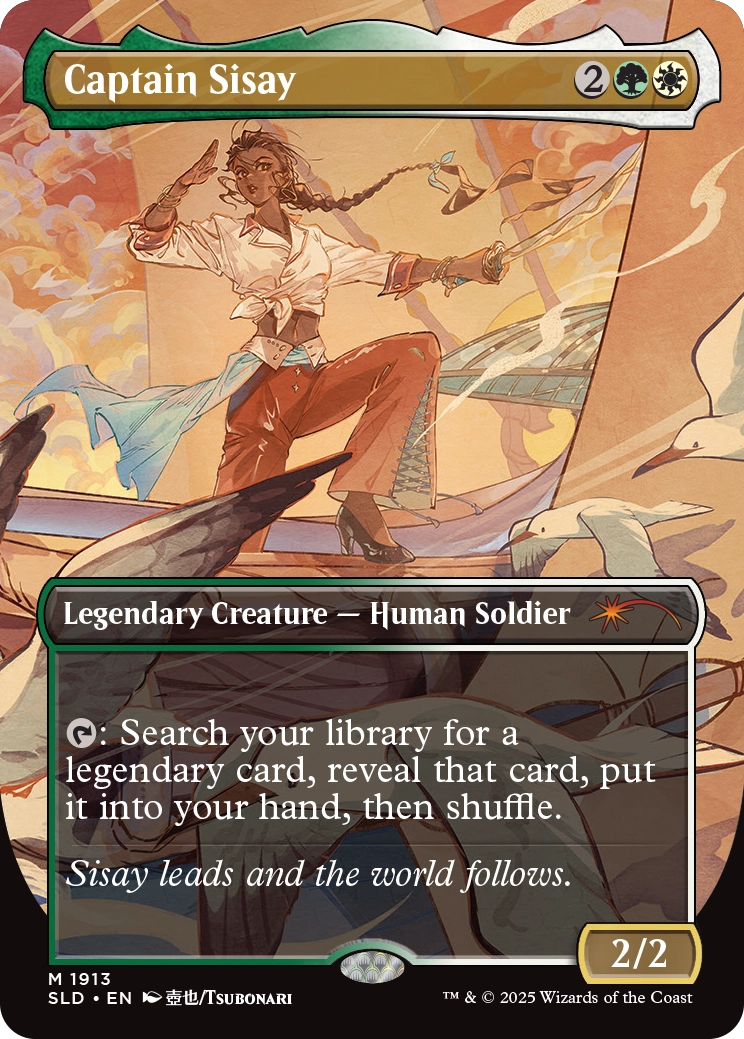 Captain Sisay, a card reprinted in the City Styles 2: Dressed to Kill drop. Illustrated by Tsubonari.