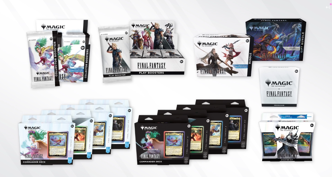 The Final Fantasy product lineup for the new set release. Image credit: Wizards of the Coast