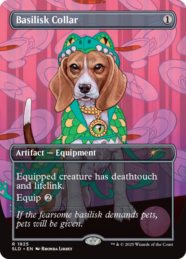 Basilisk Collar (dog version), a new card from the Chaos Vault. Image Credit: Wizards of the Coast