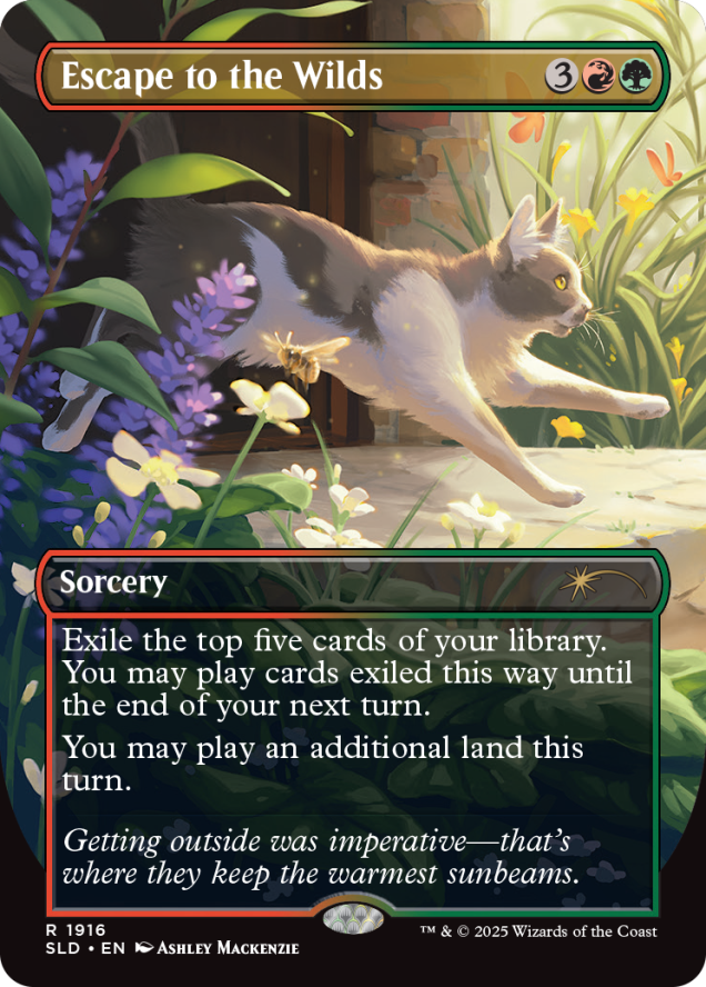 Escape to the Wilds (cat version), a card from the new drops. Image Credit: Wizards of the Coast