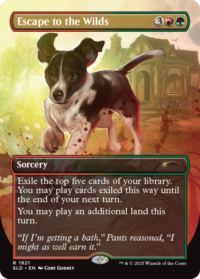 Escape to the Wilds (dog version), a new card from the Chaos Vault. Image Credit: Wizards of the Coast
