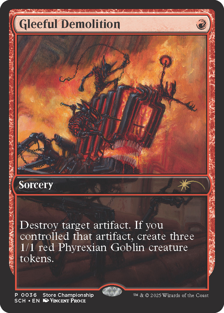 Gleeful Demolition, the Tarkir: Dragonstorm Store Championship promo for competing as a Participant. Image Credit: Wizards of the Coast