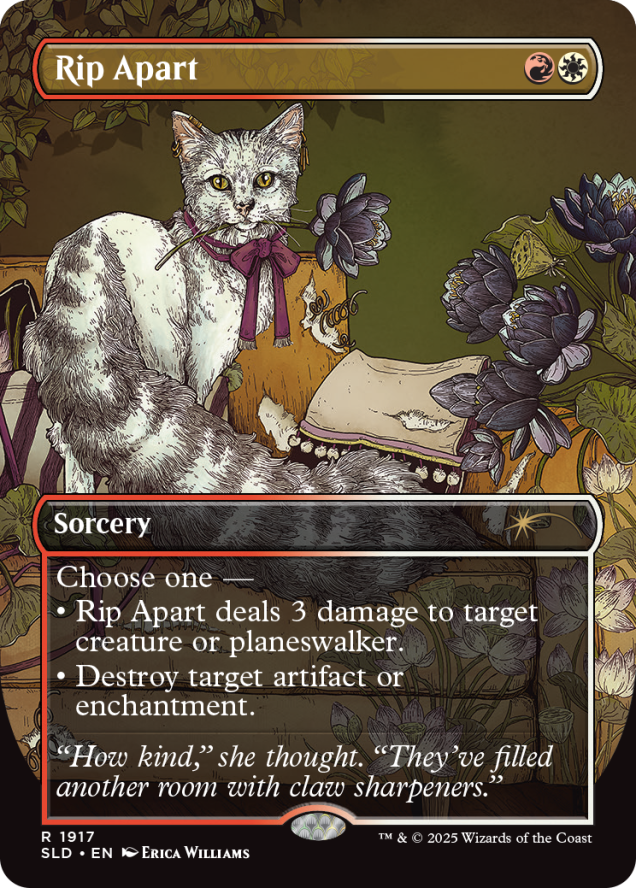 Rip Apart (cat version), a card from the new drops. Image Credit: Wizards of the Coast